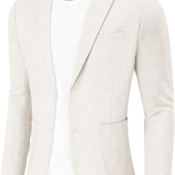 Men's Casual Blazer Linen Sport Coat Two Button Lightweight Jackets Business Dai